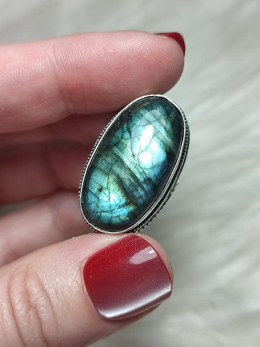 Anillo baño de plata con Labradorita ref.130