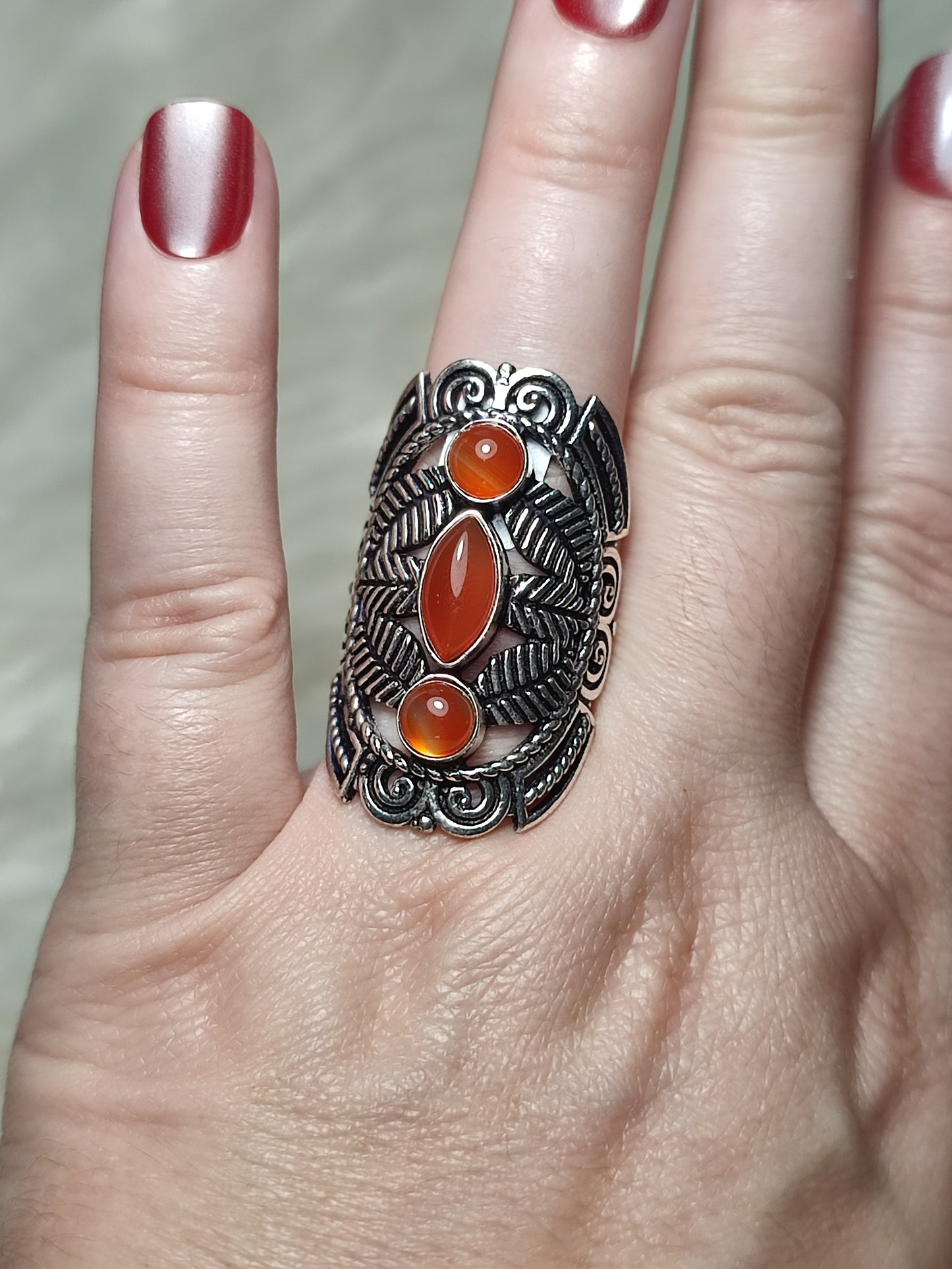 Anillo baño de plata con cornalina - ref.48
