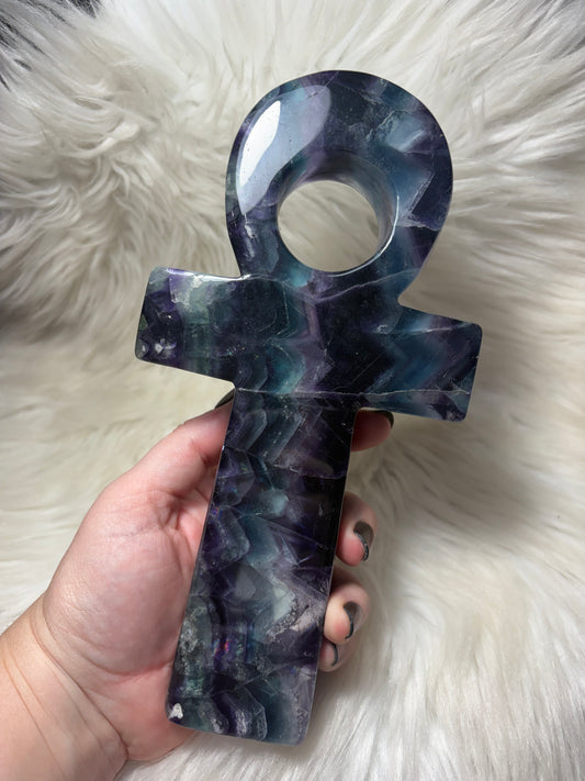 Gran Cruz Ankh Egipcia Flúorita 1226 gramos