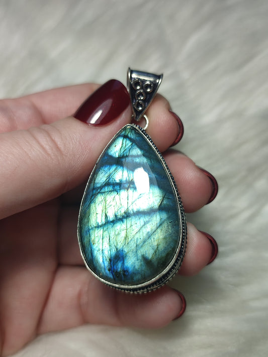 Colgante baño plata y Labradorita flash n° 96