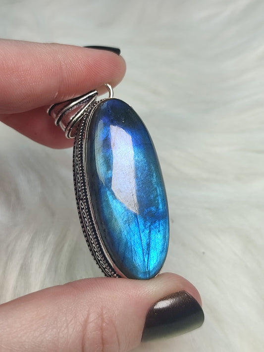 Colgante baño de plata con labradorita flash - n°5