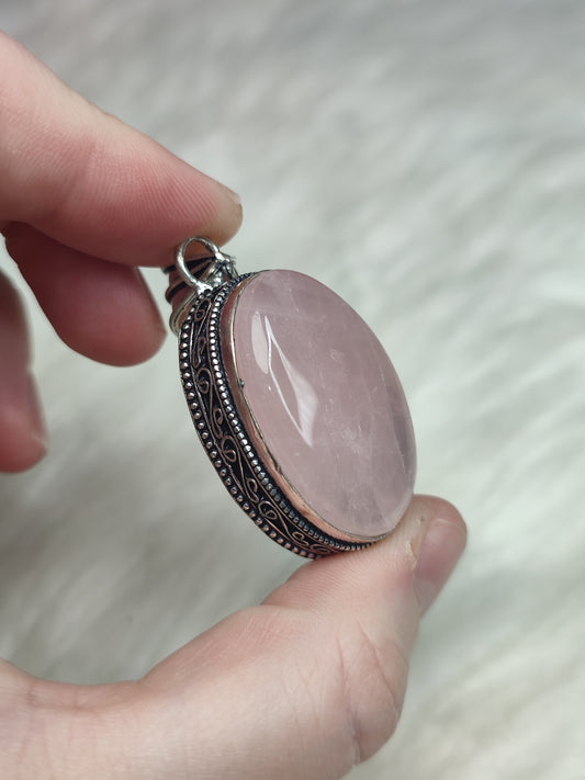 Colgante baño de plata con cuarzo rosa intenso - N° 26