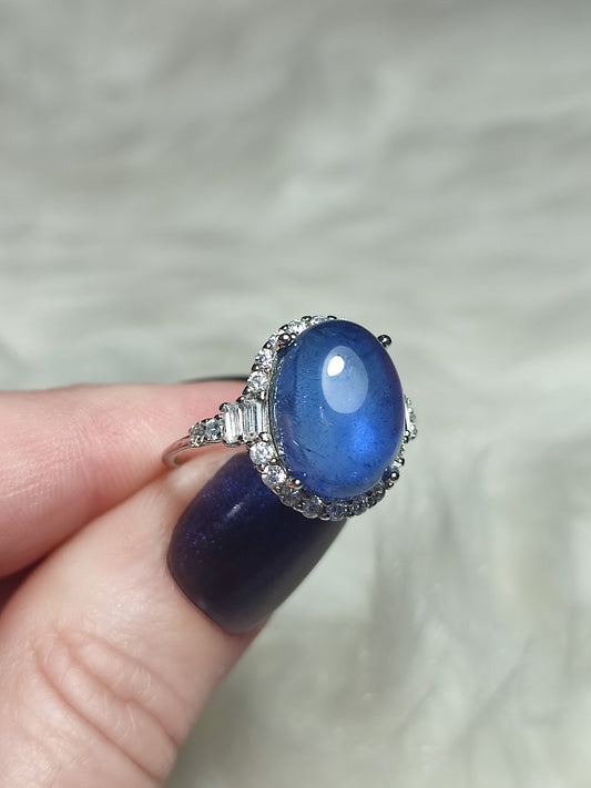 Anillo plata 925 con flúorita azul extra - ajustable