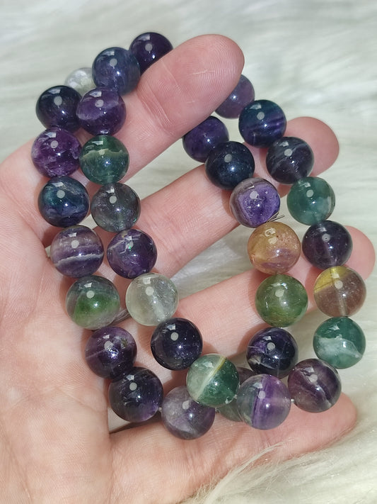 Pulsera elástica esferas de fluorita multicolor 11 mm