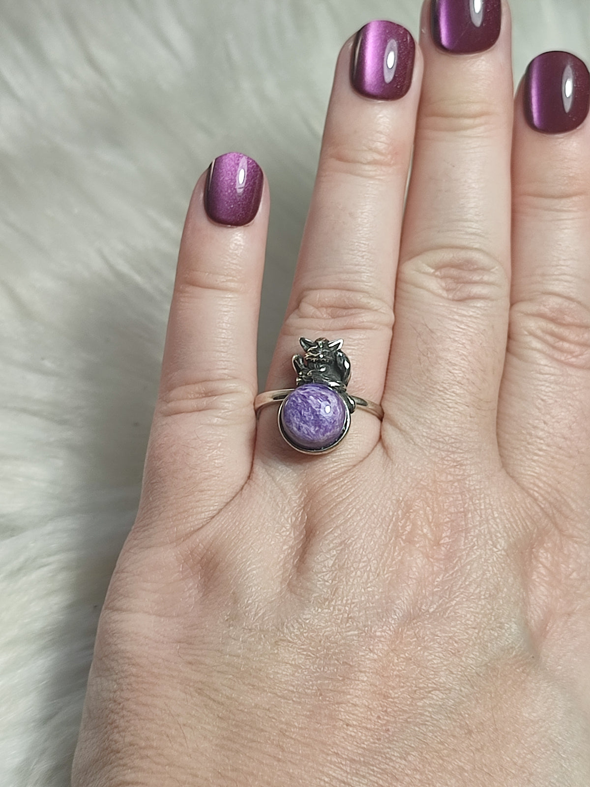Anillo plata 925 con charoita - ajustable n° 18 kitsune