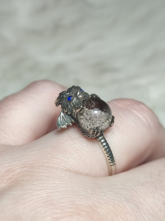 Anillo plata 925 con cuarzo jardín dragón - ajustable n° 37