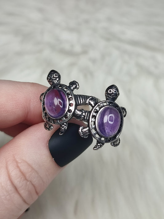Anillo bisutería ajustable con amatista tortuga - ver descripción