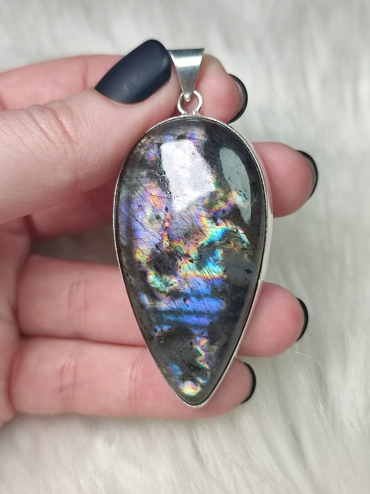 Colgante baño de plata labradorita espectrololita - N° 68