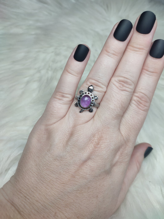 Anillo bisutería ajustable con amatista tortuga - ver descripción