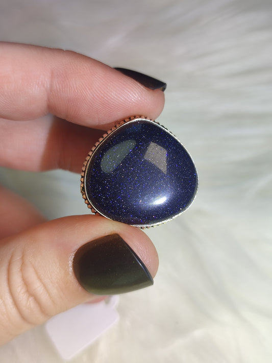 Anillo baño de plata con aventurina azul