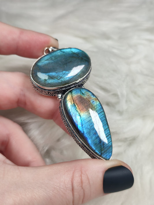 Colgante baño plata y Labradorita doble flash n° 39