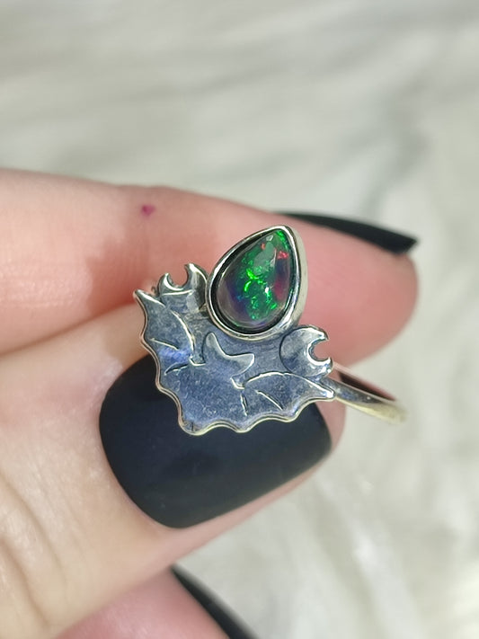 Anillo plata 925 con ópalo negro n° 50 - Modelo murciélago