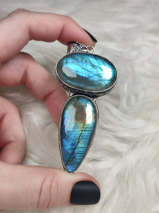 Colgante baño plata y Labradorita doble flash n° 39