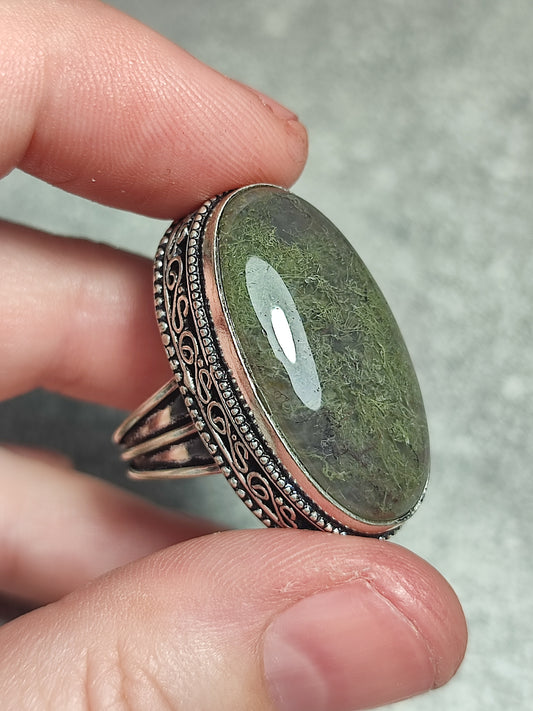 Anillo baño de plata con Agata musgo n°3