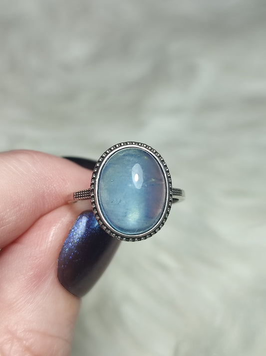 Anillo plata 925 con aguamarina alta calidad - ajustable n° 34