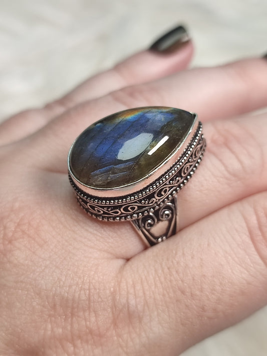 Anillo baño de plata con labradorita C78