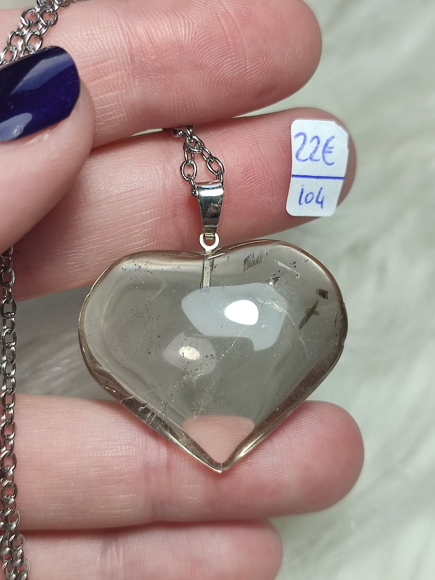 Collar corazón cuarzo ahumado plata - N°104