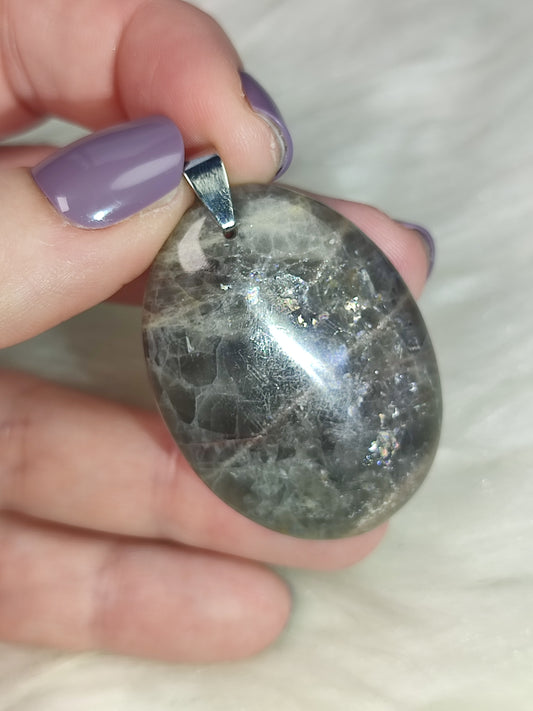 Colgante acero con piedra luna negra n°A1