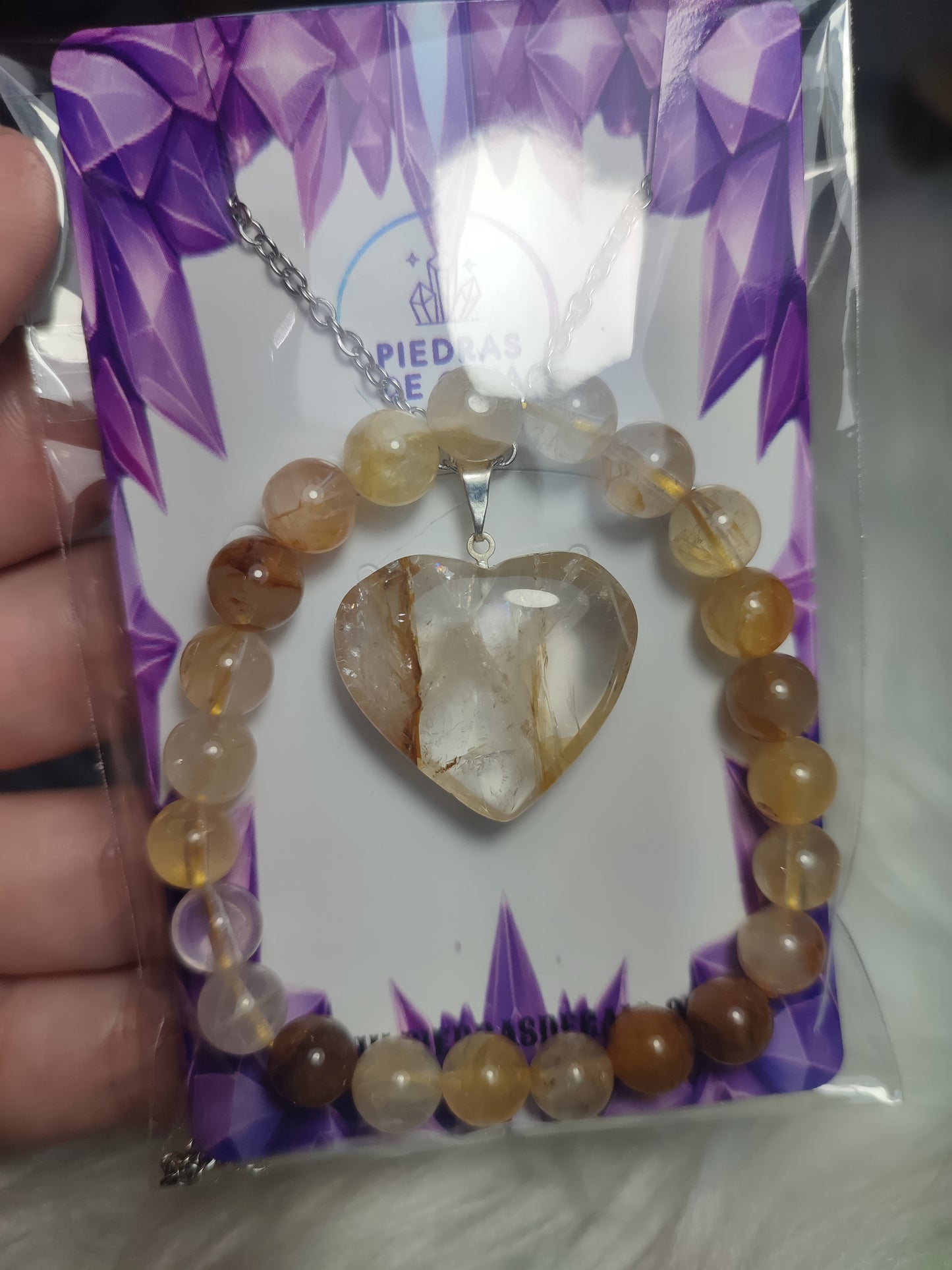 Conjunto colgante y pulsera cuarzo sanador