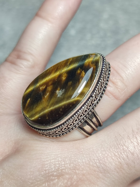 Anillo baño de plata con ojo tigre mix n°7