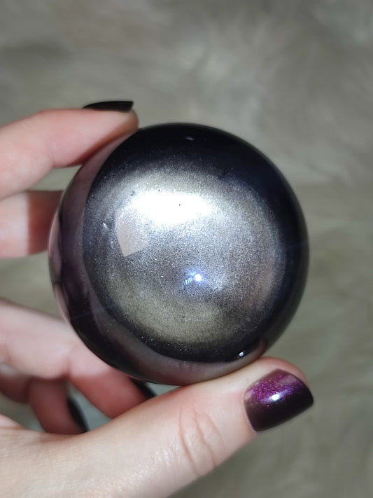 Esfera de obsidiana plateada 308 gr - video