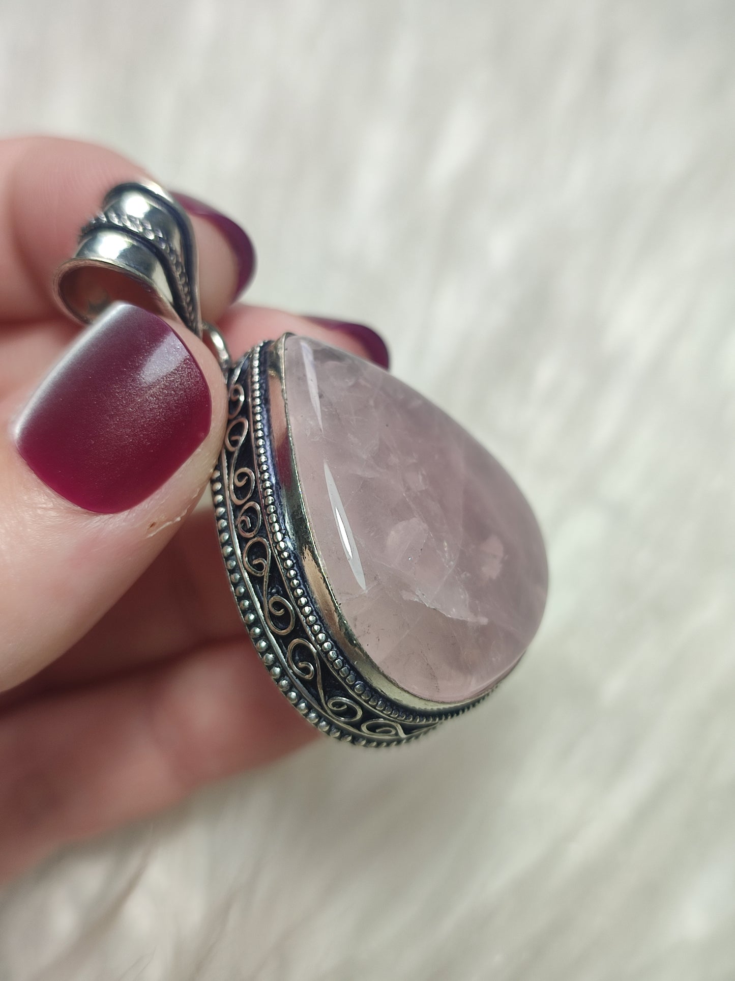 Colgante baño de plata con cuarzo rosa 112
