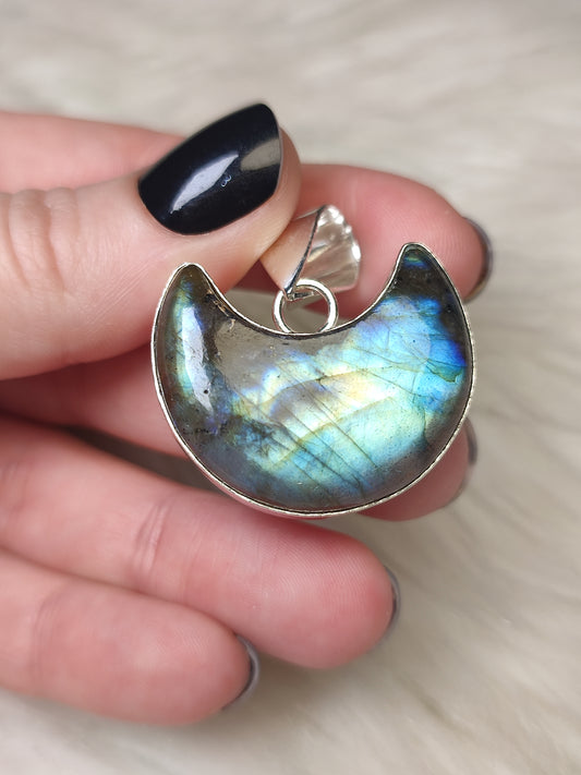 Colgante luna baño de plata con Labradorita n° 36
