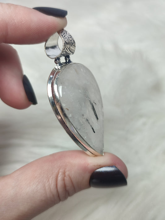 Colgante baño de plata con cuarzo con turmalina negra n°5