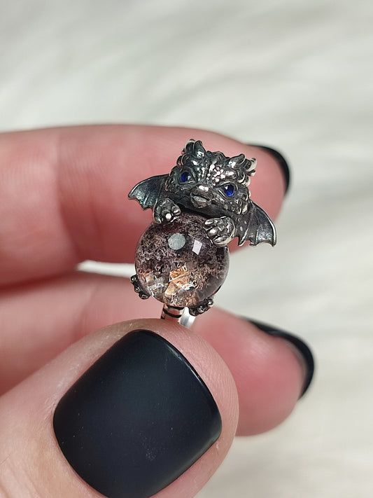 Anillo plata de ley 925 con cuarzo jardín - Dragón bebé 303