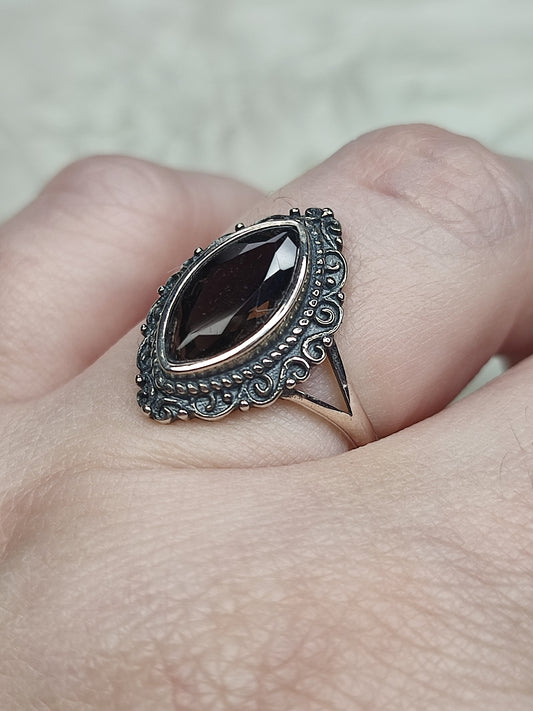 Anillo plata 925 con cuarzo ahumado facetado - ajustable n° 7