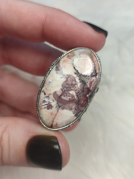 Anillo baño de plata con jaspe porcelana