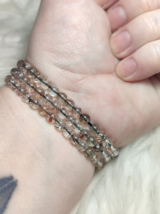 Pulsera elástica esferas de rutilo cobre extra 4 mm