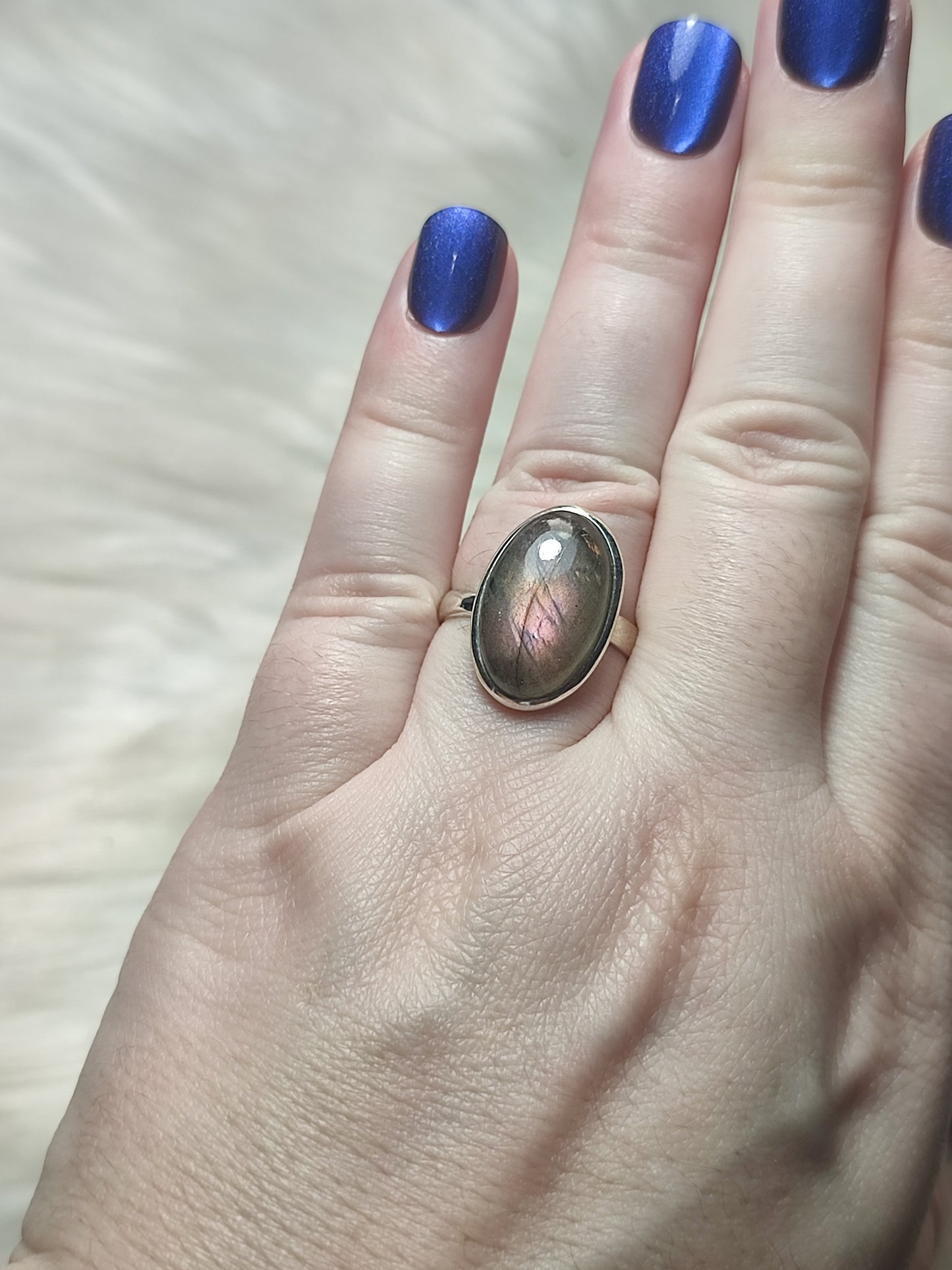 Anillo plata 925 con labradorita multicolor - ajustable n° 20