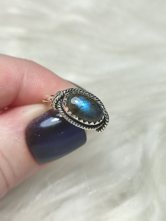 Anillo plata de ley 925 con labradorita de 17 mm diámetro - n°107