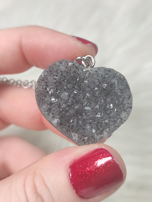 Colgante acero con corazón drusa amatista n° 151