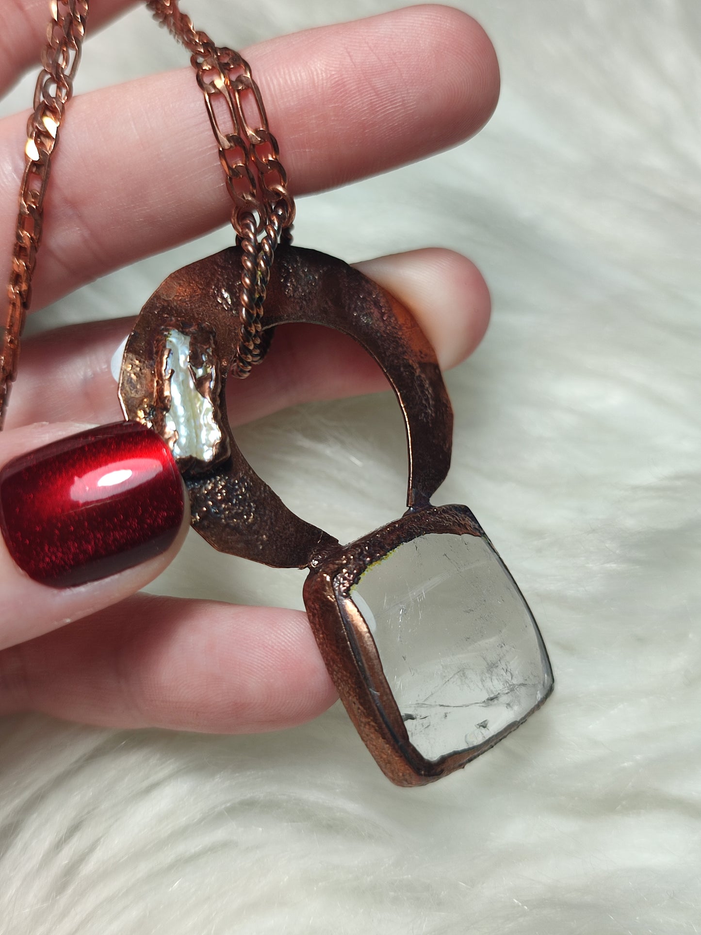 Collar filigrana cobre con cuarzo y perla n°94