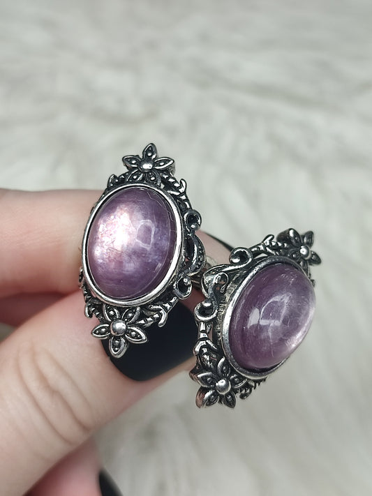 Anillo bisutería ajustable con mica morada - ver descripción