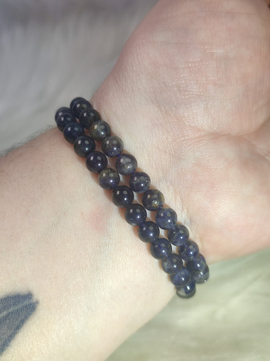 Pulsera elástica de bolas de iolita - 5 mm