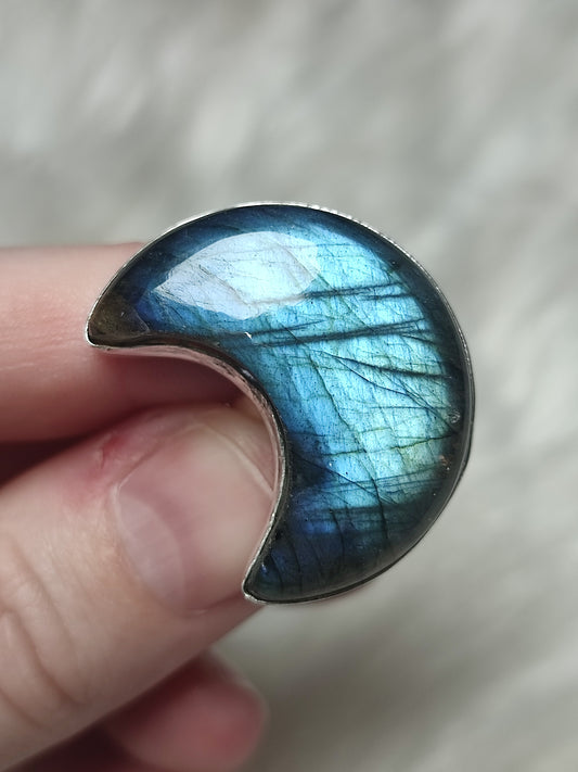 Anillo luna baño de plata con labradorita - Ajustable B25