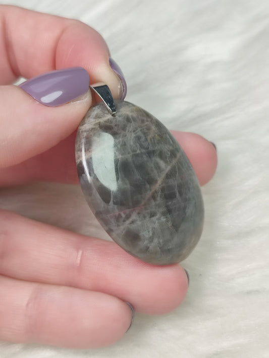 Colgante acero con piedra luna negra n°A1