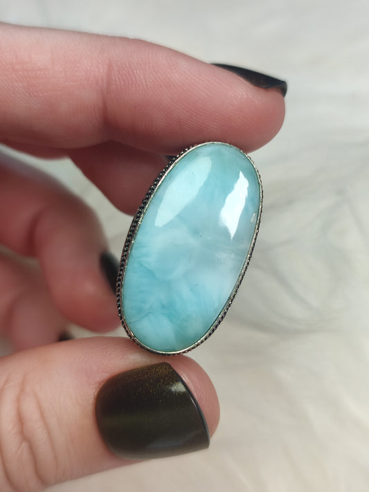 Anillo baño de plata y larimar M6