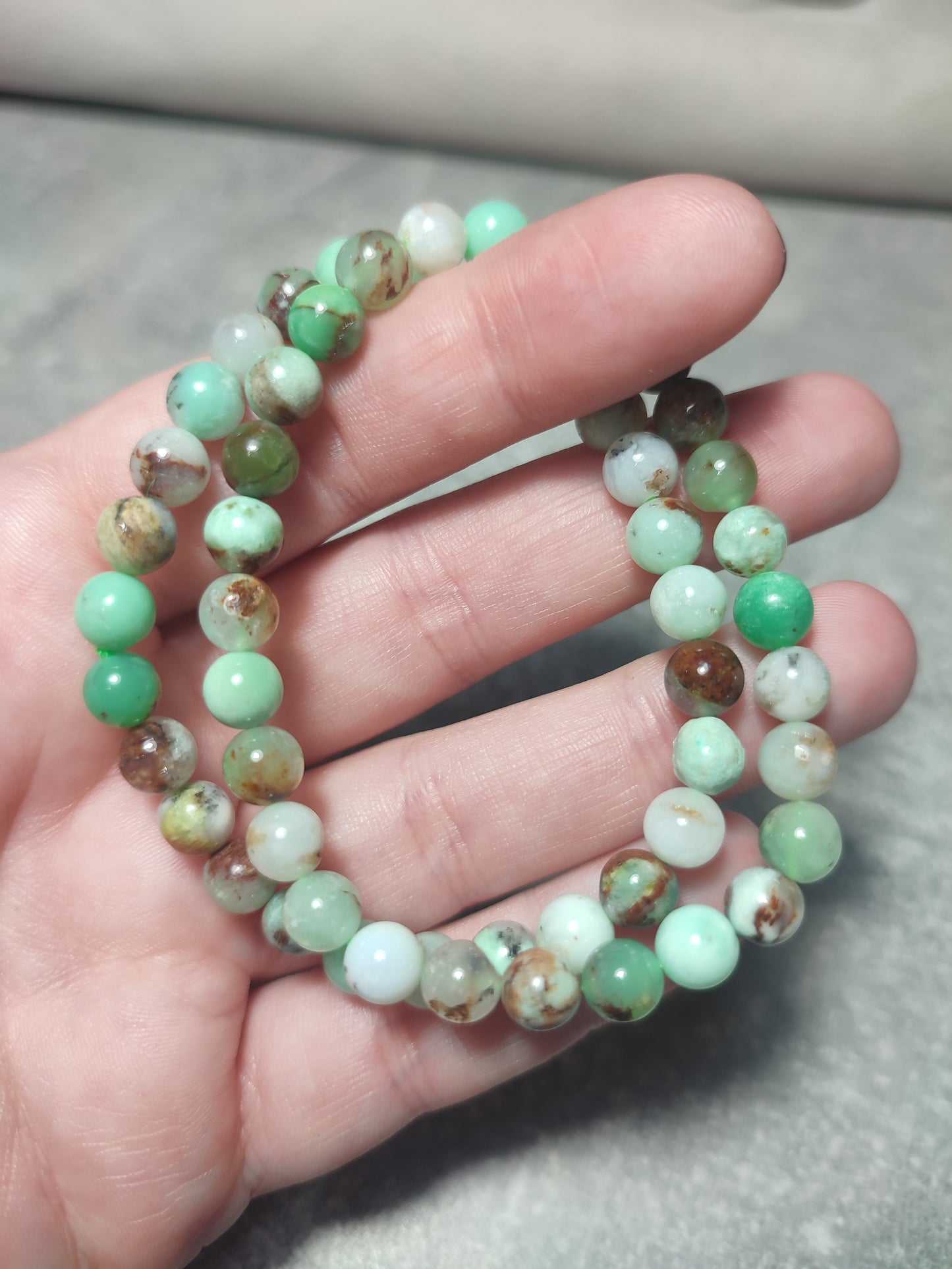 Pulsera elástica bolas 6 mm - Crisoprasa