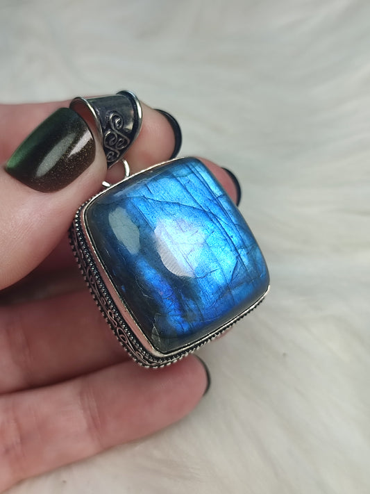 Colgante baño de plata con labradorita flash - n°1