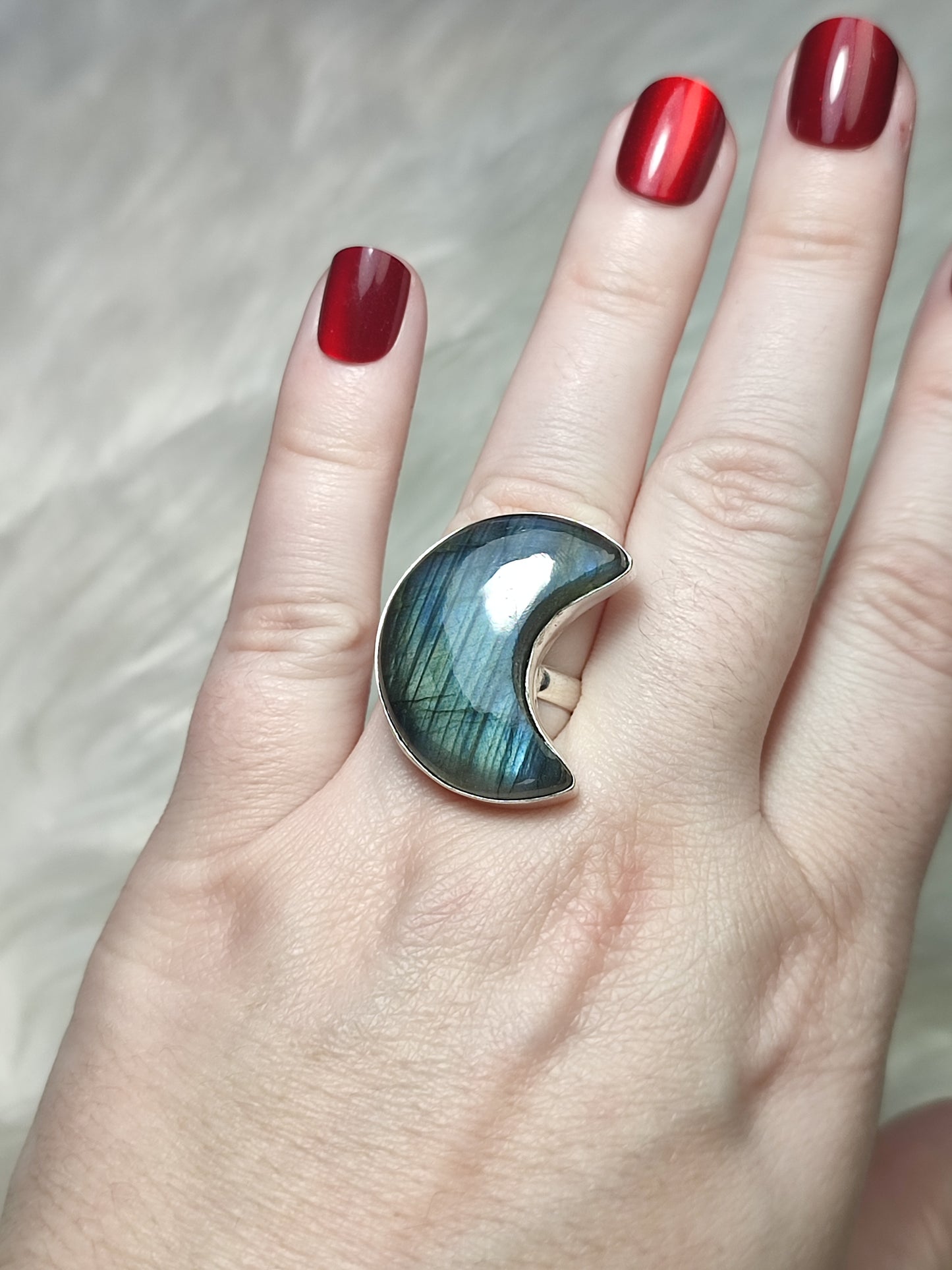 Anillo luna baño de plata con labradorita - Ajustable 61