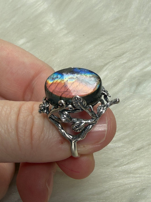 Anillo plata 925 con labradorita espectrolita - ajustable n° 10