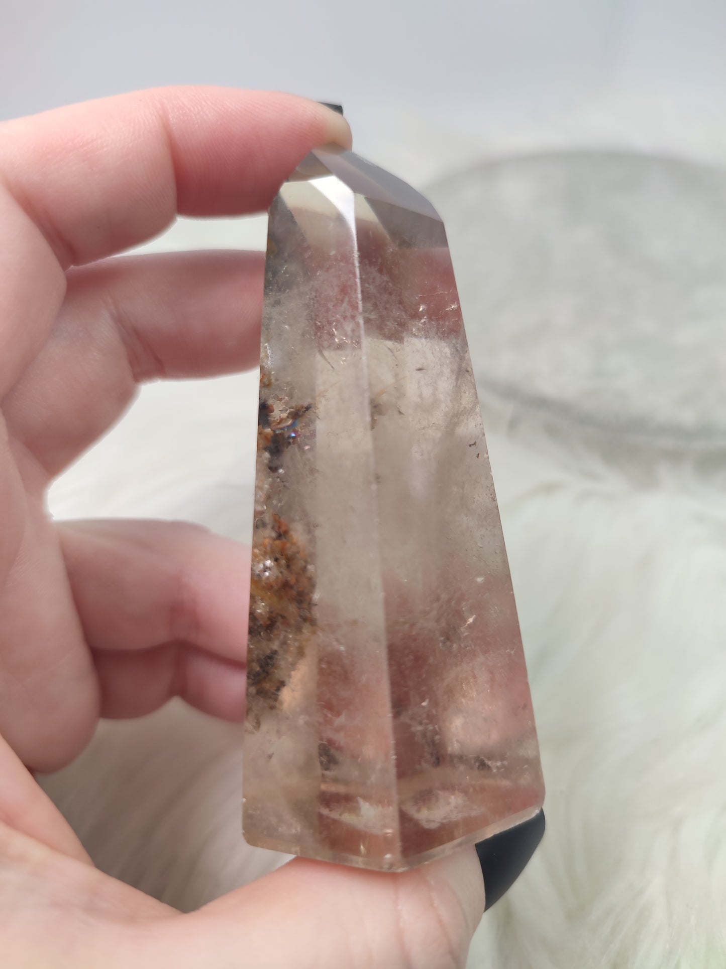 Punta cuarzo jardín ahumado con hematite - n° 74