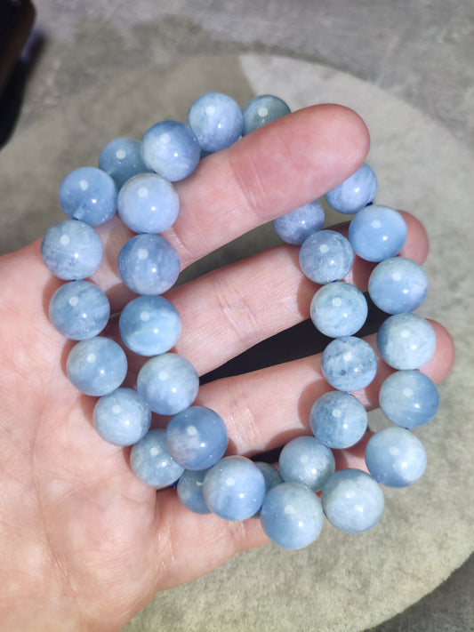 Pulsera elástica esferas de aguamarina 11/12 mm