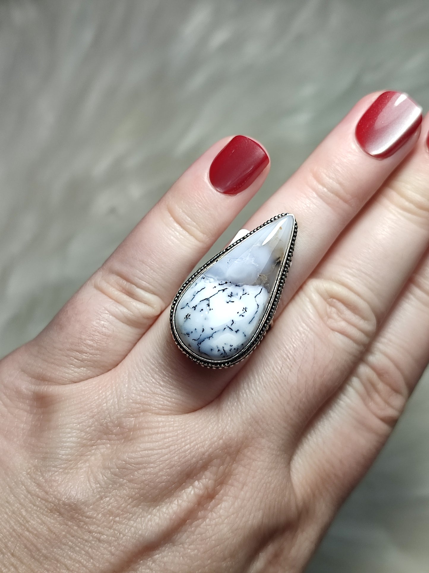 Anillo baño de plata con ágata dendrita ref.139