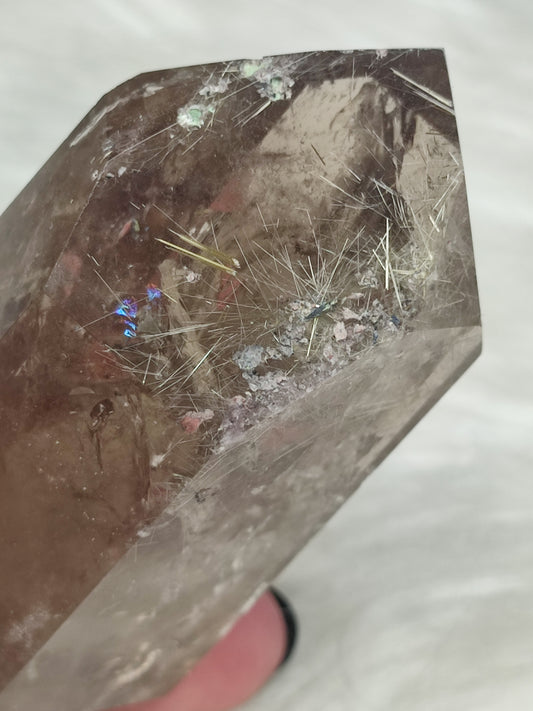 Punta cuarzo ahumado y rutilo con hematite n°15