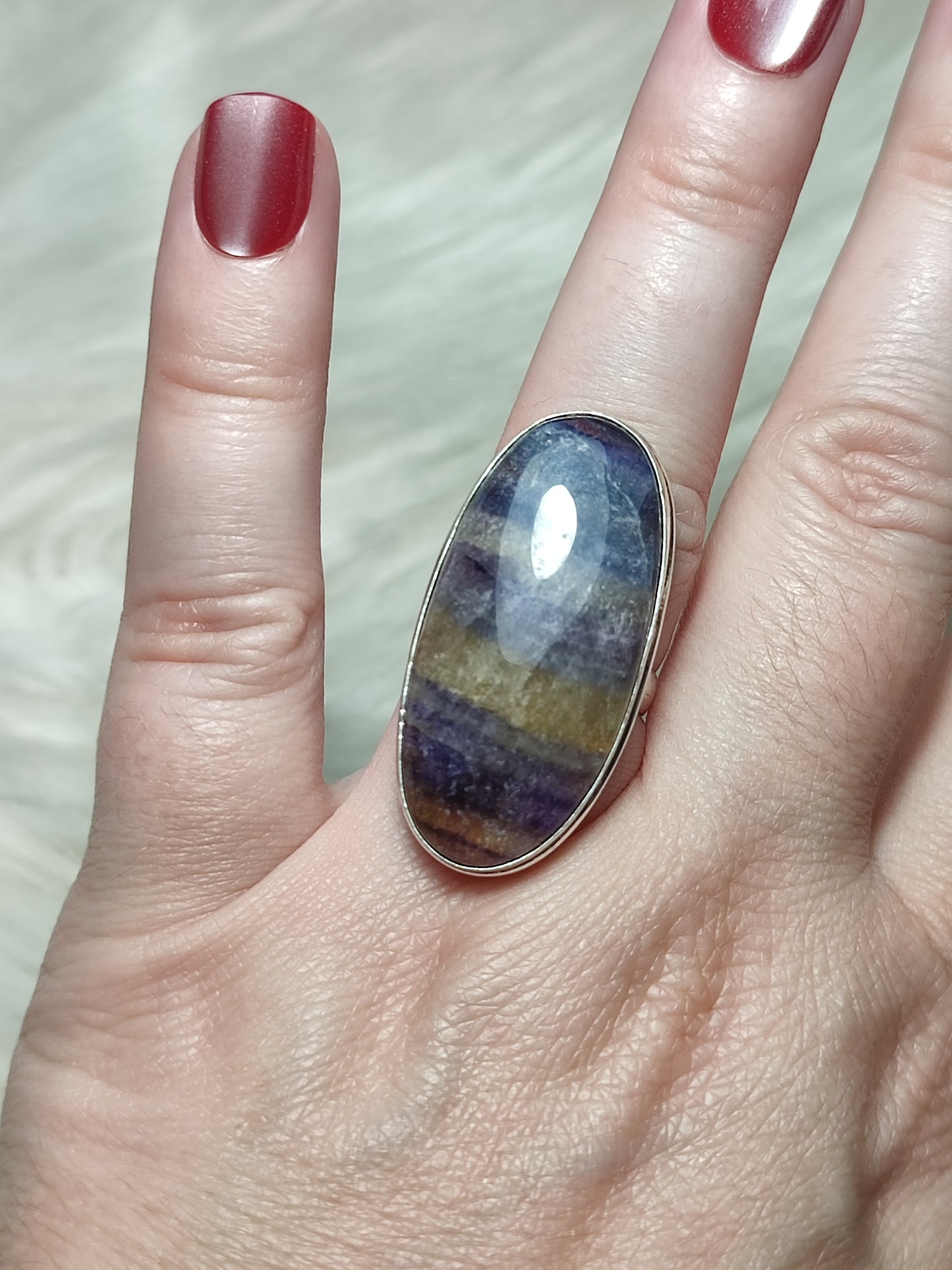 Anillo baño de plata con flúorita ref.116